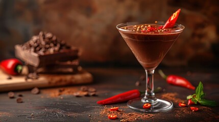 Chocolate Cocktail Served In Stylish Martini Glass Garnished