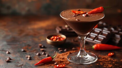 Chocolate Cocktail Served In Stylish Martini Glass Garnished