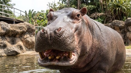 Hippopotamus Vandalur Zoo Chennai, Water Portrait