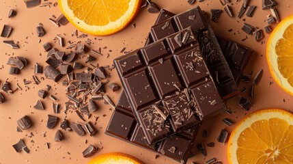 Dark Chocolate Bars With Orange Slices And Shavings