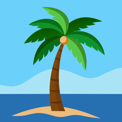 Tropical Beach with Palm Tree and Ocean Waves Vector
