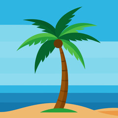 Tropical Island Beach with Sea and Palm Tree