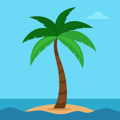 Tropical Sea Shore with Palm Tree Vector