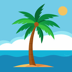 Summer Beach Landscape with Palm Tree Vector
