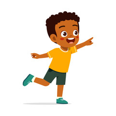 Happy African American boy smiling pointing with excitement playful child full body illustration