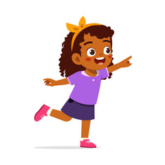 Happy African American Girl Smiling Pointing Standing on One Leg in Joyful Pose