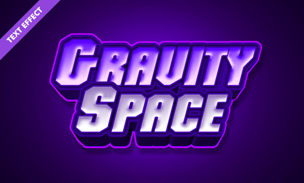 Gravity space 3d editable futuristic sci-fi text effect, purple neon text style for game logo