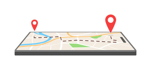 Smartphone screen showing a travel map application with destination markers and a journey path