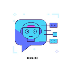 AI Chatbot icon in a modern flat outline style with vibrant gradient colors. Designed with a clean, minimal, and consistent look, these icons are perfect for technology websites, mobile apps