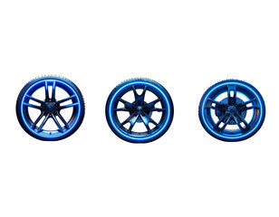 Futuristic Electric Car Wheel with Glowing Neon Rim, isolated on a transparent background
