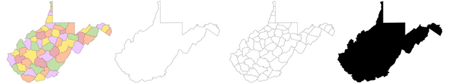 West Virginia map. West Virginia administrative map, West Virginia outline and counties state map set - illustration version