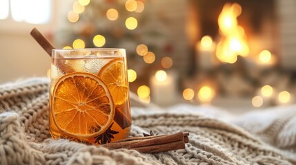 Warm Beverage In Glass Garnished With Dried Citrus Slice