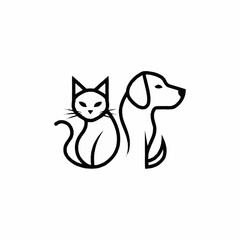 Fototapeta premium Minimalist Line Art of a Cat and Dog Together.