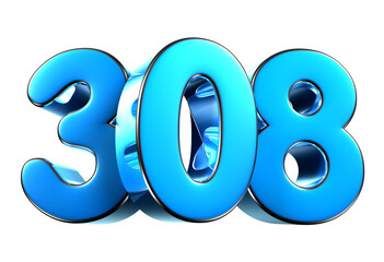 Blue number 308 3d illustration. Advertising signs. Product design. Product sales