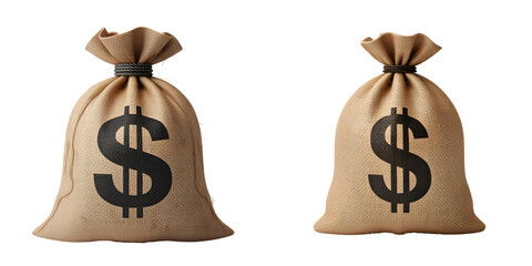 Two money bags with dollar signs isolated on transparent background
