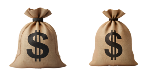 Two money bags with dollar signs isolated on transparent background