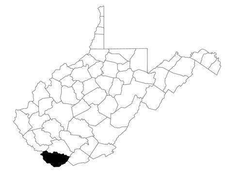 Map of MC dowell County in West Virginia state on white background. single County map highlighted by black colour on West Virginia map. UNITED STATES, US