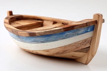 Fototapeta premium Minimalist product shot of a small decorative boat on a white backdrop
