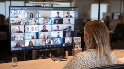 Australasian startup team hybrid meeting with remote colleagues, sstkBusiness