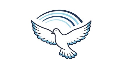Obraz premium Peaceful white dove flying with blue rainbow symbol