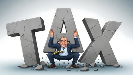 Stressed businessman struggling under heavy tax burden symbolizing financial pressure and debt