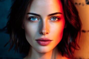 Woman face portrait seeing with different eye colors