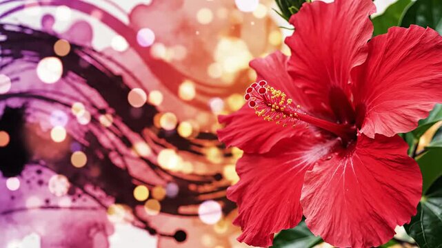 Vibrant Red Hibiscus Blossom with Artistic Bokeh Background