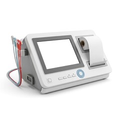 Modern medical monitoring device with screen and paper roll white background
