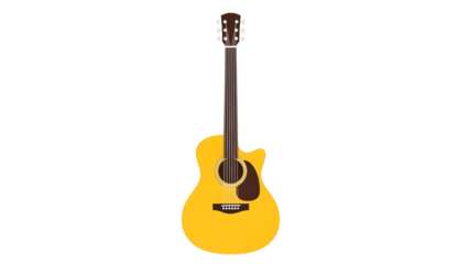 Classic Yellow Acoustic Guitar Illustration with Brown Fretboard, PNG, Transparent Background, perfect for musical instrument branding, hobby blogs, and live performance posters.