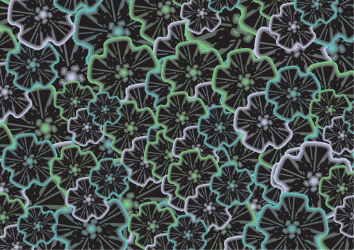 Dark camouflage backdrop created by flower elements. Autumn motifs - abstract textural backdrop for prints, fabrics, business concepts, covers, camouflage uniform, interior solutions, tiles, posters