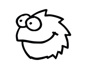 Obraz premium Cartoon Monster Face with Big Eyes and Smiling Mouth in Black Outline