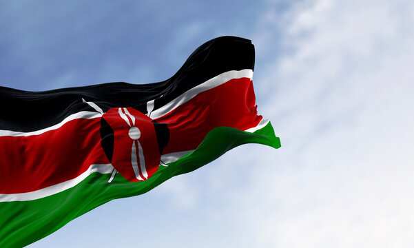 National flag of Kenya waving on a clear day