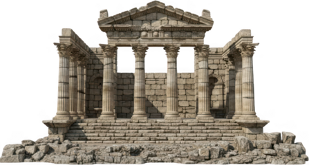 Ancient stone temple ruins with Corinthian columns and weathered architectural details conveying a sense of history and decay architecture classical historic antique monument transparent background
