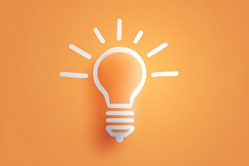 A white outline of a lightbulb radiating lines against an orange background
