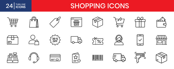 Shopping and retail thin line icon set cart © IconNest