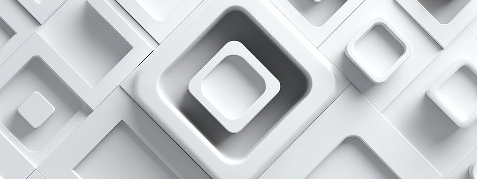 White abstract geometric pattern with rounded squares and depth background - Powered by Adobe