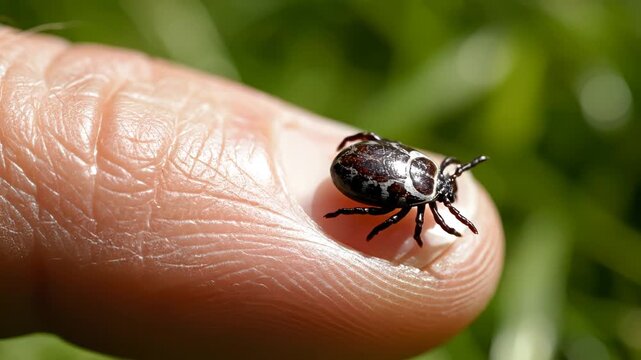 Tick on human finger