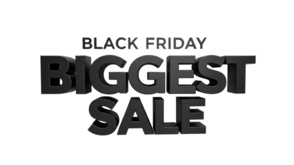 Black 3D Rendered 'BLACK FRIDAY BIGGEST SALE' Promotional Text isolated PNG with Transparent Background