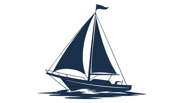 Classic sailboat silhouette cruising on water with a distinct reflection below