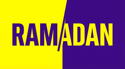 Ramadan text on a vibrant yellow and purple background.
