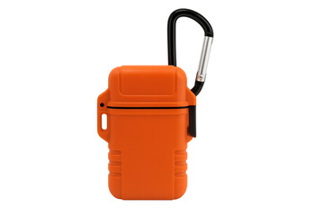 Orange waterproof lighter case with a carabiner clip