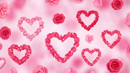 Valentine's day background with pink hearts and roses