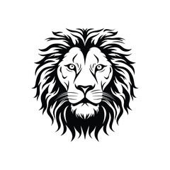 Obraz premium Lion head front view black and white vector illustration for apparel and logo