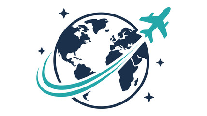 Global travel and exploration with an airplane icon symbolizing worldwide journey