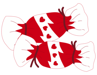 Two 3D red candies with hearts on a white background