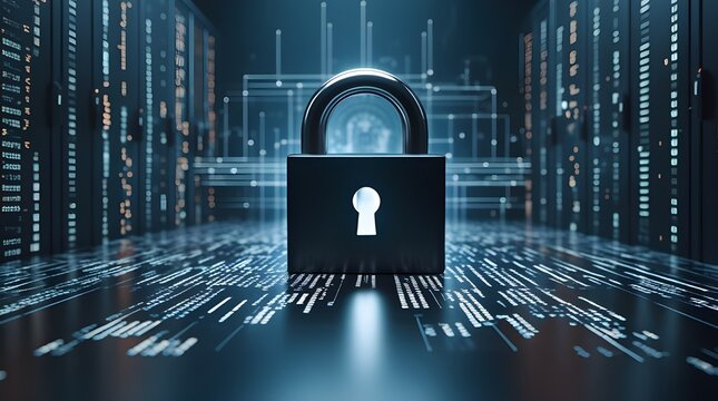 Secure data protection with a padlock in a server room environment