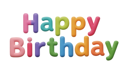 Vibrant Colorful 3D Render 'Happy Birthday' Greeting Text isolated PNG with Transparent Background
