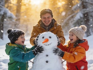 Joyful family enjoy winter holiday on snow