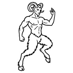 Classical Faun Satyr Line Art &ndash; Faun Satyr Vector Illustration with Mythological Character Design &ndash; Faun Satyr Drawing &ndash; Line Art Drawing of Faun Satyr &ndash; Faun Satyr Icon