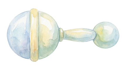 A watercolor illustration of a baby pacifier on transparent background